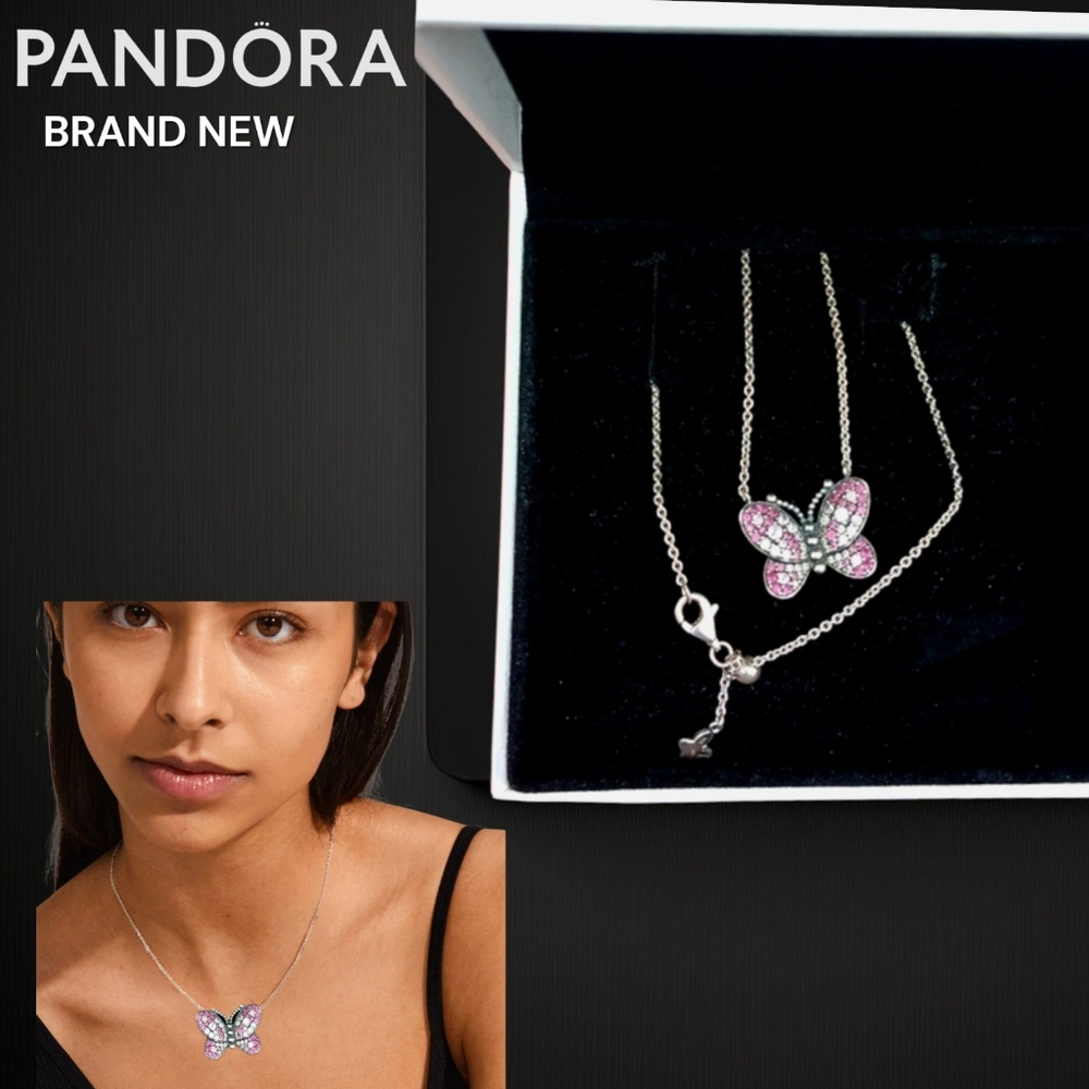 Pandora Pink Dazzling Butterfly Necklace BNWOT
